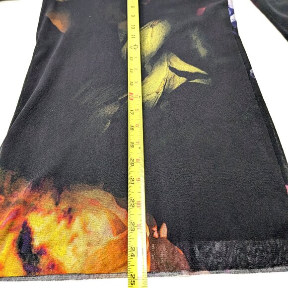 FUZZI Italy Bodycon Turtleneck Mesh Top Medium Black Floral - Picture 14 of 15